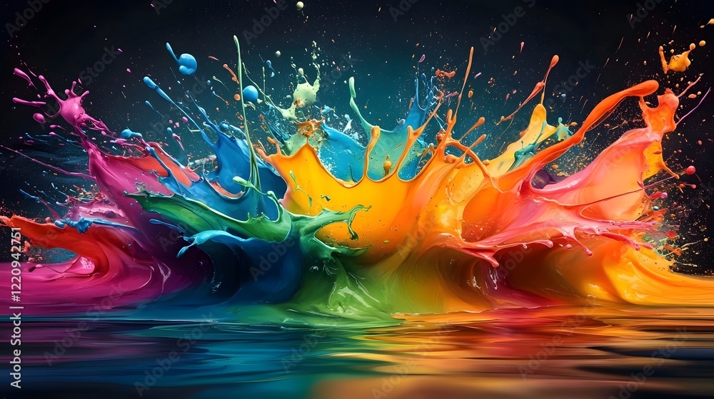 Poster Expressive and Visually Striking Abstract Wallpaper with Fluid Colorful Paint Splashes and Splatters Forming a Captivating and Background Ideal for Modern Creative Designs and Multimedia Projects