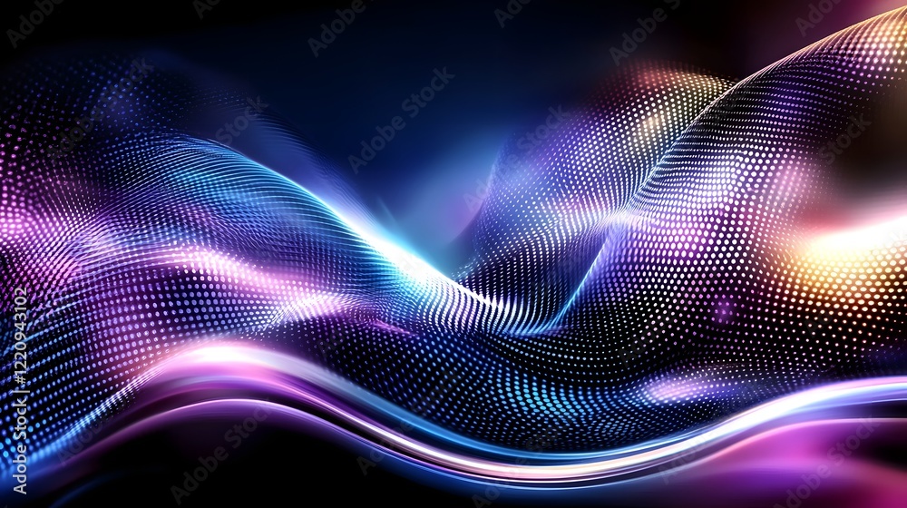 Poster vibrant fluid waves of light in shades of purple blue and pink gracefully blending together to creat