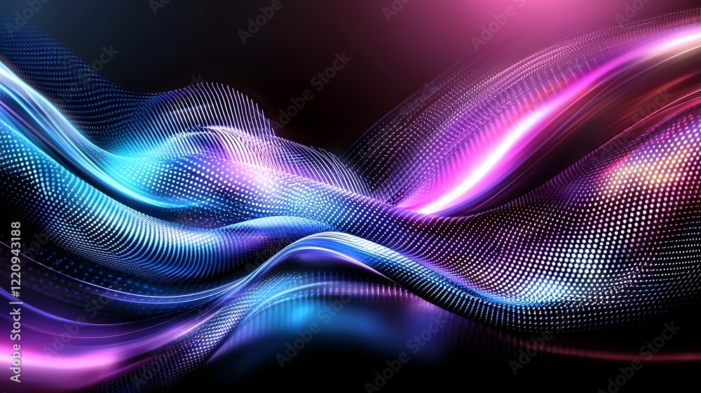 Aufkleber Captivating Abstract Neon Waves   Vibrant Futuristic Composition with Flowing Curves of Colorful Light