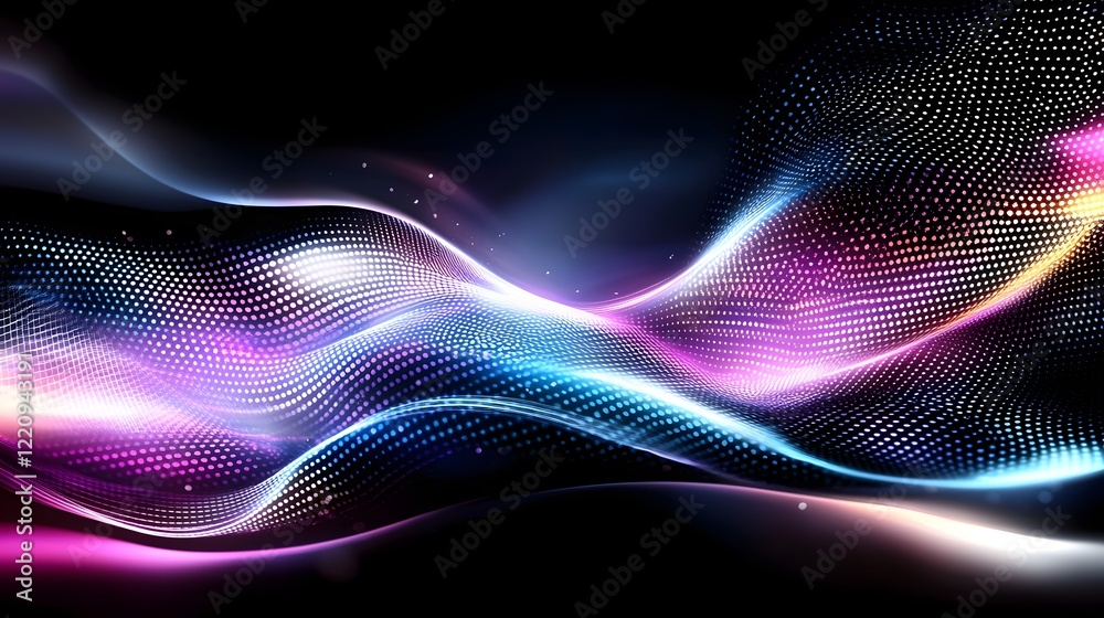 Aufkleber Mesmerizing neon light waves in vibrant purple blue and pink swirling and curving to create a futuristic and visually striking abstract composition