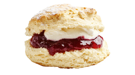Scones with jam and clotted cream isolated on white background