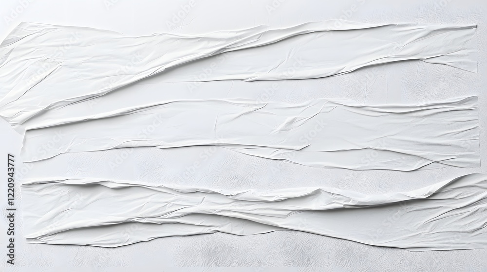 Poster detailed textured wrinkled white paper background with visible creases and glued areas creating a di