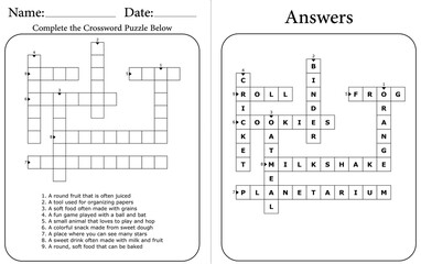 Easy Printable Crossword Puzzle: Educational Student  Activity for Kids