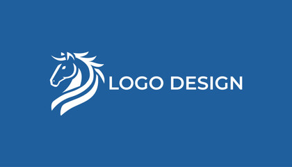 Minimalist and modern horse logo design with blue background