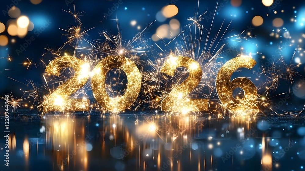 Poster vibrant 2026 new year with dazzling fireworks and sparkling sparklers lighting up the festive night 