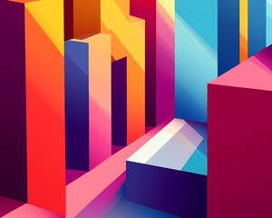 Geometric vector artwork with radiant color blocks and high-contrast shadows perfect for prints