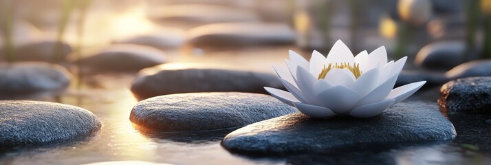 Fototapeta premium Calming 3D Visualization of a Clean Lotus Flower on Stone Surface