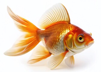 Isolated Goldfish with White Fins, Aquatic Animal, White Background Stock Photo