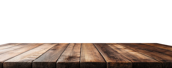 Empty wooden table top isolated on white background for product display mockup design