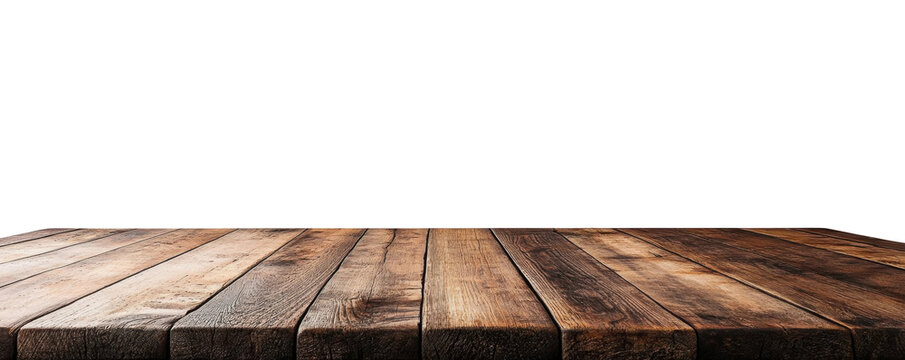 Empty wooden table top isolated on white background for product display mockup design