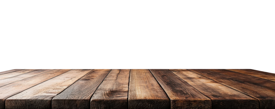 Empty wooden table top isolated on white background for product display mockup design