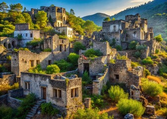 Kayakoy Ghost Town: Abandoned Stone Houses & Ruins, Fethiye, Turkey -  Eerie Landscape Photography