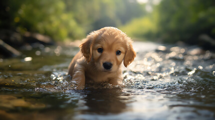  puppy exploring river