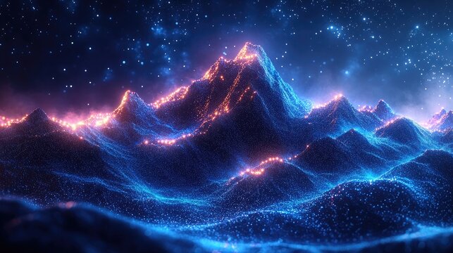 A digital abstract representation of mountainous terrain,