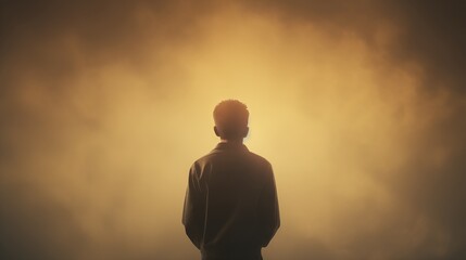 Fototapeta premium A silhouette of a person with question marks, soft light background,generative ai illustration