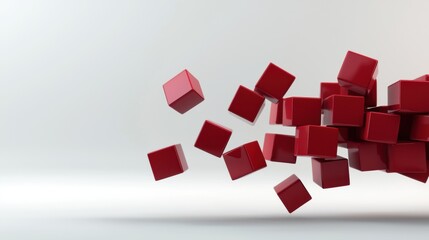 Concept of chaos and destruction, as the red cubes are falling apart