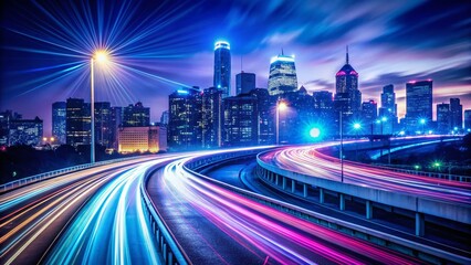 Obraz premium Long Exposure Light Trails on Blurred Cityscape at Night - Abstract Photography