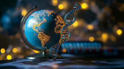 Unique combination of a globe and DNA strand symbolizes global scientific discovery and research
