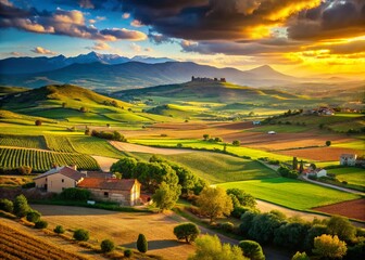 Fototapeta premium Rioja Wine Region, Spain: Picturesque Countryside Landscape with Rolling Hills and Vineyards