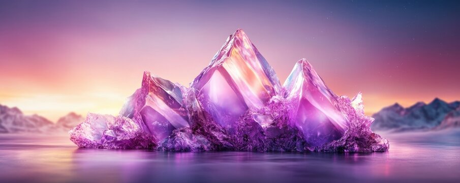 Discover a glowing encrypted network visual within this smooth aesthetic design, where safe browsing meets secure connection This captivating scene presents an icy mountain illuminated by a vibrant