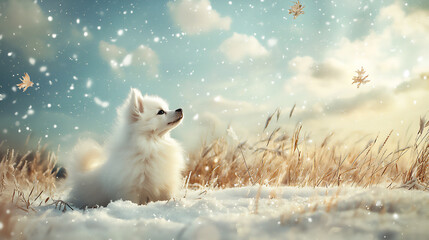  american eskimo dog exploring snow