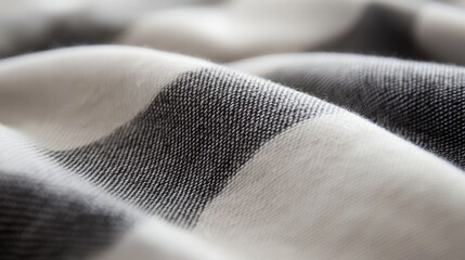A close up of a plaid fabric with a black and white pattern