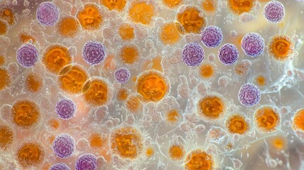 A microscope image of harmful bacteria multiplying on a petri dish in a laboratory.