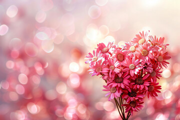 Romantic Floral Arrangement with Paper Flowers and Hearts on a Pastel Background