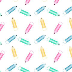 Seamless pattern with pencils.Color pencil repeat pattern isolated on white background.Cute colorful vector graphic illustration background.