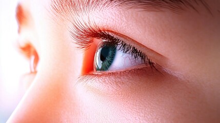 Obraz premium This close up of an eye has no connection to abstract secure internet connection visual, encrypted data stream, safe browsing or online protection It shows a single eye in profile with long eyelashes