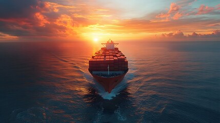 Vessel transporting containers at sea with futuristic holograms of global logistics pathways, 8K high quality realistic images,