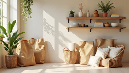 Home interior with cozy decor in natural light