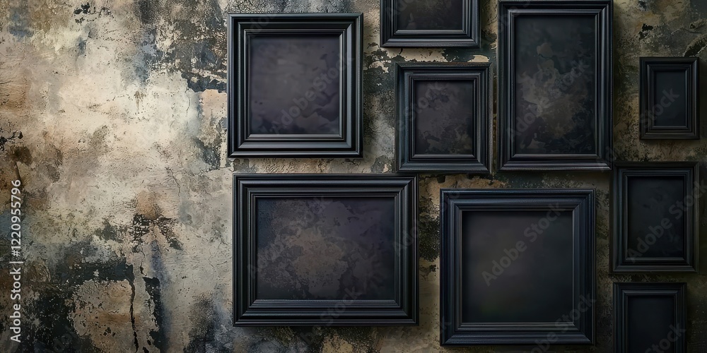 Poster wall with a black frame and a white background