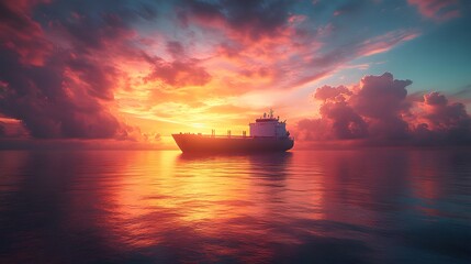 Fototapeta premium Vessel crossing calm seas with interactive holographic visuals of supply chain networks, 8K high quality realistic images,