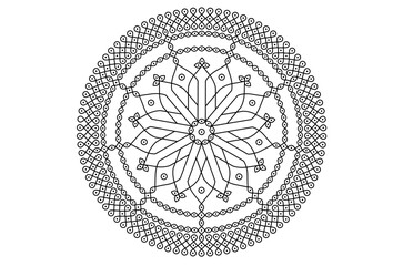 Beautiful Kolam Mandala design concept of line drawing isolated on white background - vector illustration