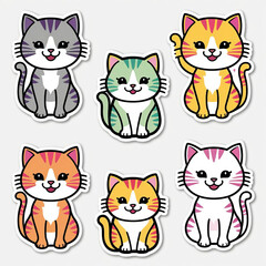 Fototapeta premium A colorful collection of cute, cartoon-style cats with various patterns, showcasing their playful and charming expressions.