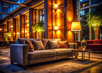 Obraz premium Luxurious Lobby Sofa - Low Light Interior Design Stock Photo