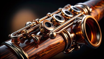 Obraz premium Macro Close-up of a B-flat Clarinet Body, Isolated on Black Background