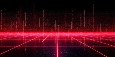 Red background with a grid of squares