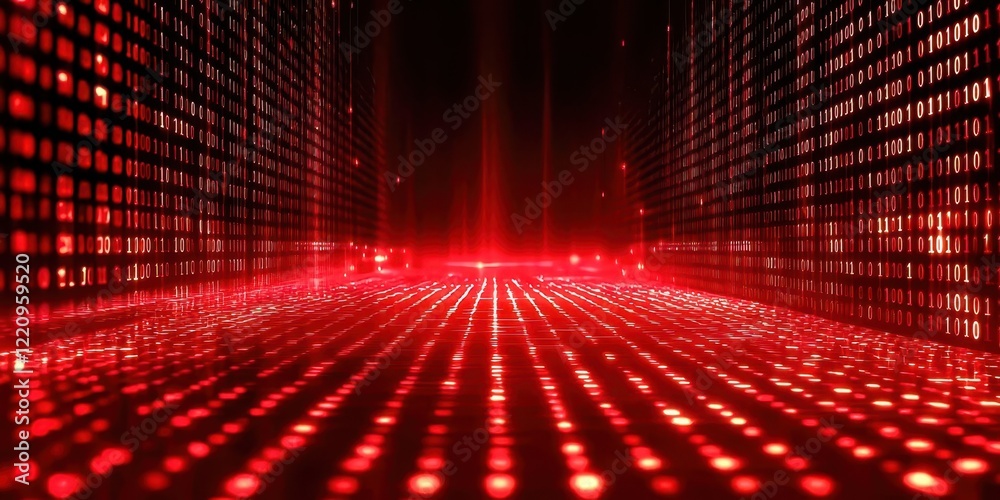 Poster Red background with a red line that is made up of many small squares