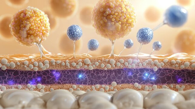 A scientific illustration blending antioxidants and skin cells, showing rejuvenation effects.