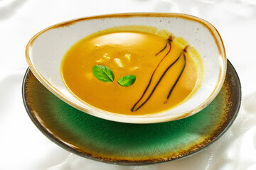 Pumpkin cream soup, restaurant food