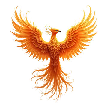 Fiery phoenix illustration with vibrant orange and red feathers.
