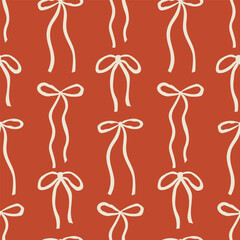 Seamless pattern with cute hand drawn bows. Vector flat background with ribbons in coquette aesthetic
