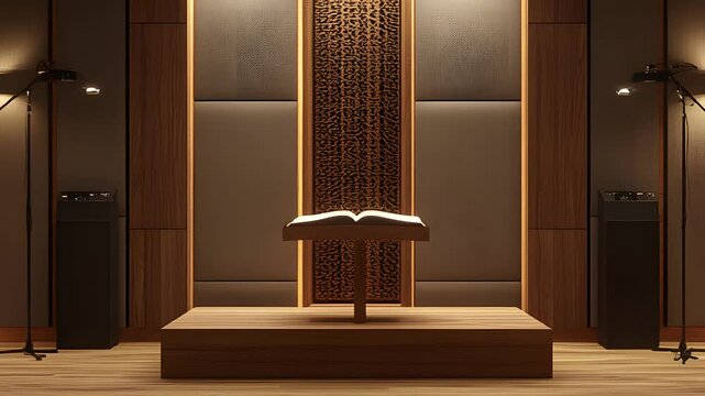 studio designed for Quran recitation recordings, featuring soundproof walls