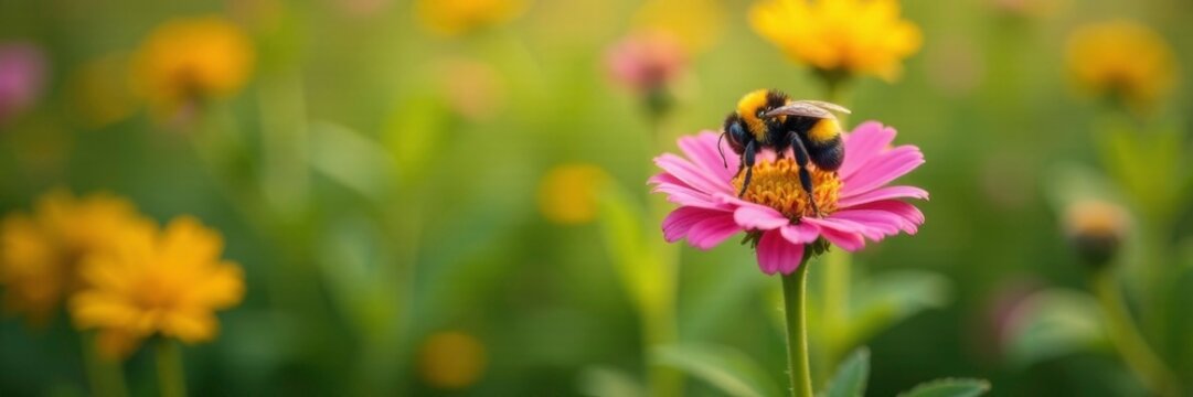 Gelbbindige furchenbiene halictus scabiosae in a garden, insects, halictus scabiosae