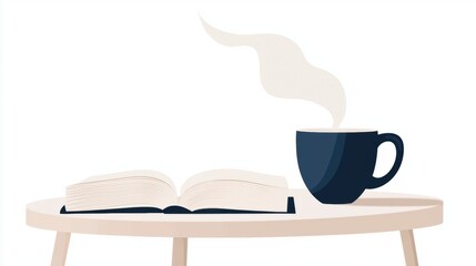 A book and a cup of coffee sit on a table