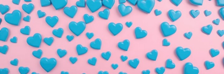 Obraz premium Blue hearts scattered across a soft pink or purple blue background creating a sense of warmth and tenderness perfect for a romantic or sentimental scene, calming colors, gentle hues