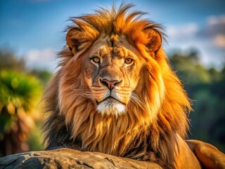Majestic African Lion Basking in Sunlight at Lincoln Park Zoo, Chicago - High-Resolution Portrait