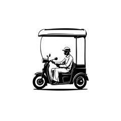Person Driving Three Wheeler Vector Logo Design